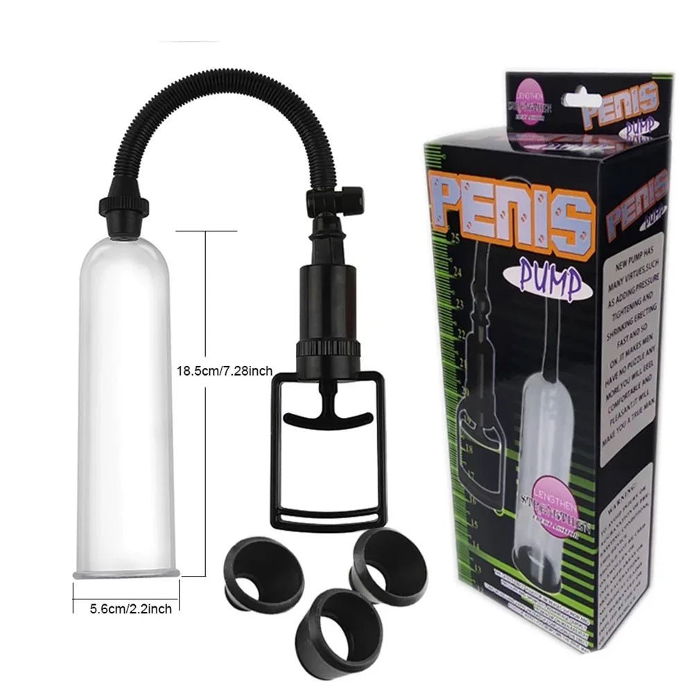 Beginners Penis Pump Kit, male enhancement, front view with measurements