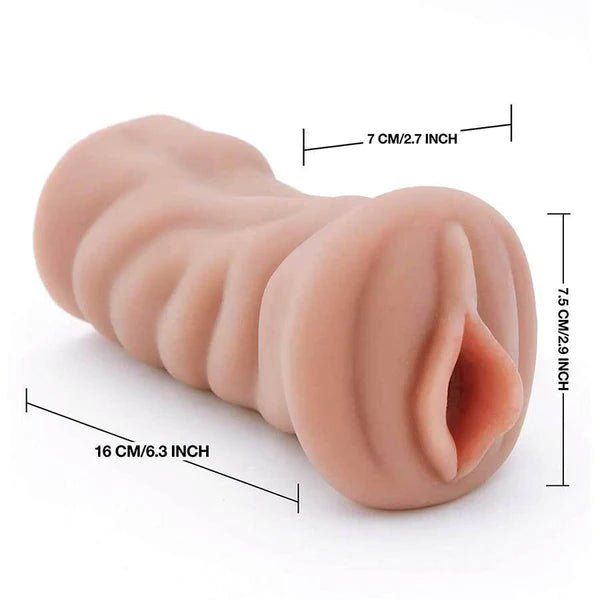 Mia Khalifa Pussy Stroker, side view, adult store, sex toy, side view with measurements