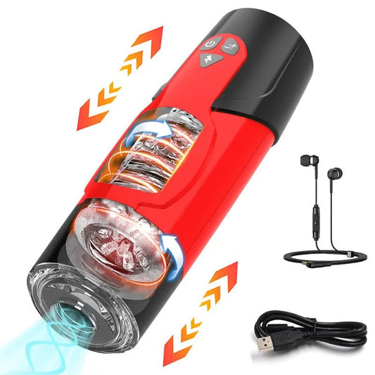Telescopic Rotation Masturbator, adult store, sex toy, front view red variant