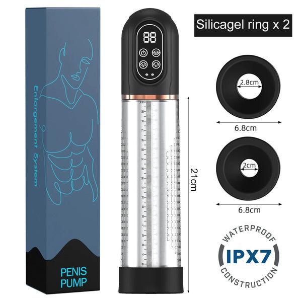 Water-Based Automatic Sucking Pump, male enhancement, front view packaging measurements