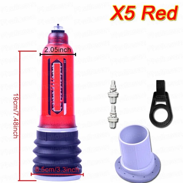 x series water based penis pumps, male enhancement, X5 red front view
