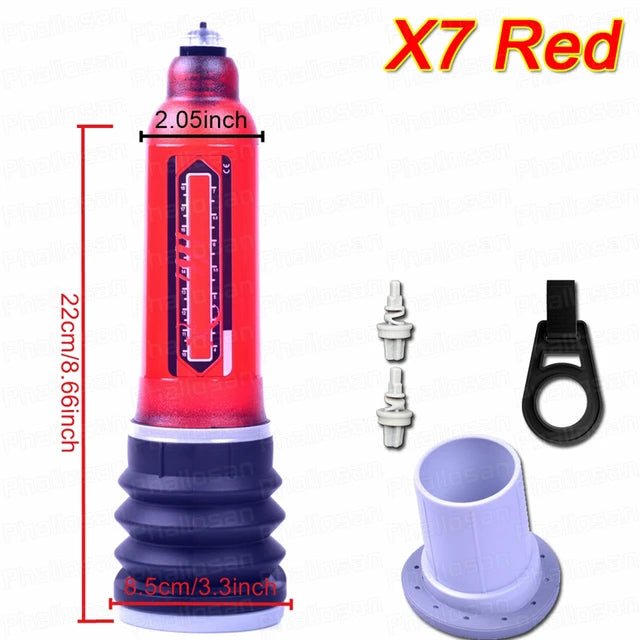 x series water based penis pump, X7, natural male enhancement, red front view