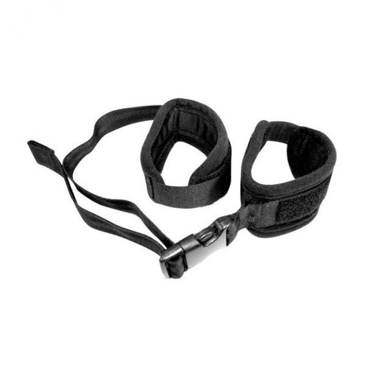 adjustable black handcuffs, adult store, BDSM